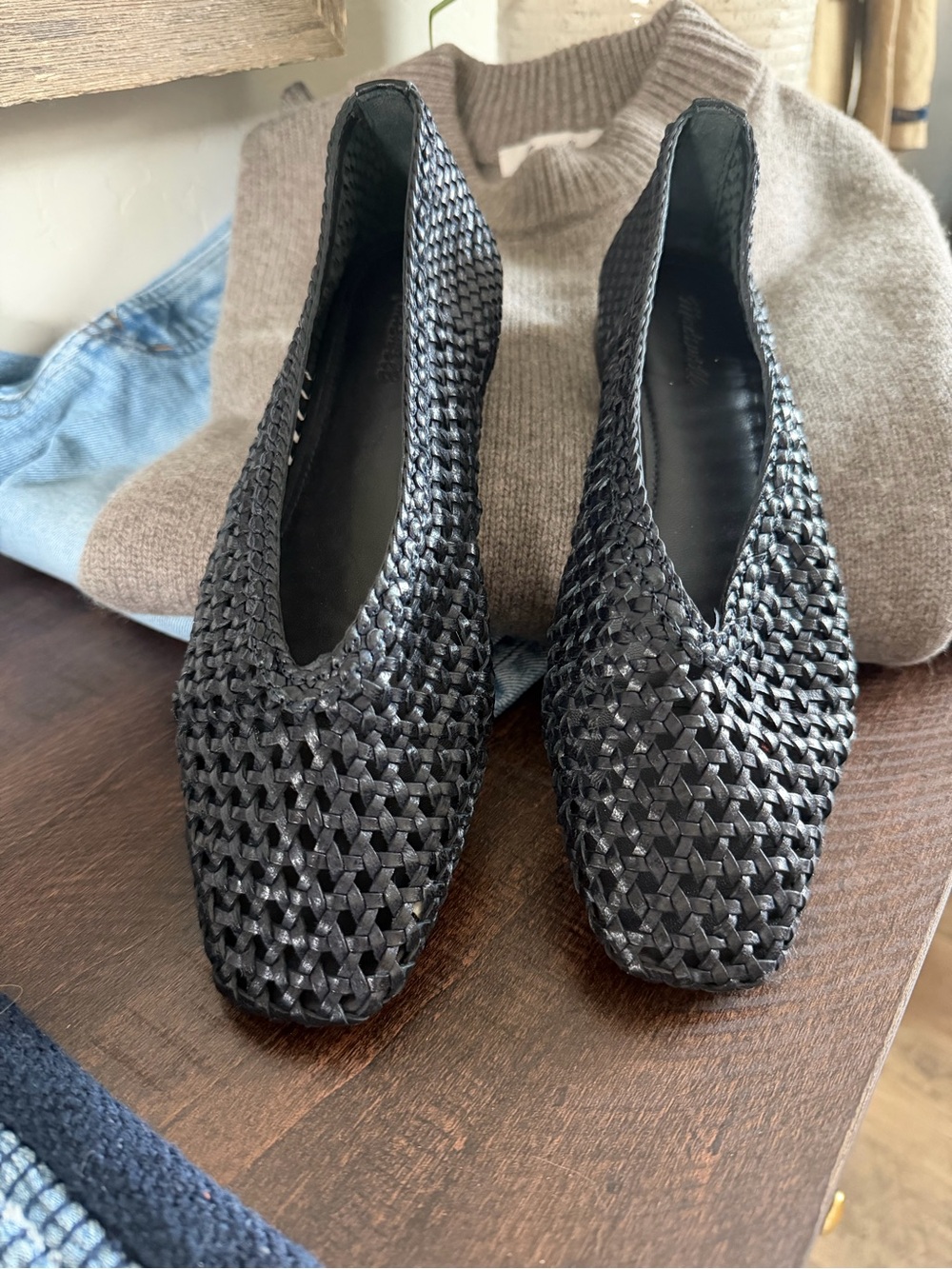 Madewell Handwoven Mylie Ballet Flats Navy Leather Size 6.5